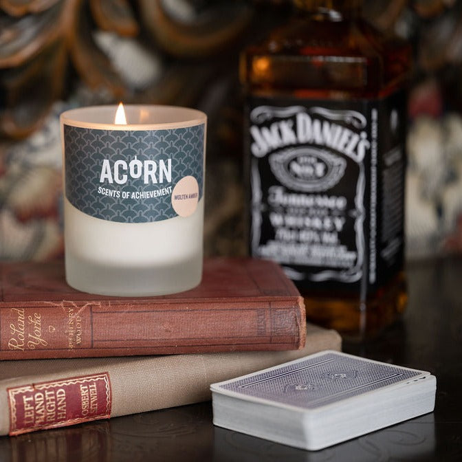 molten amber scented soy wax candle in a jar